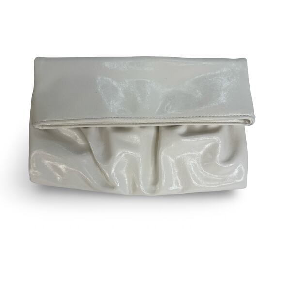 White Faux Patent Foldover Clutch Purse by Style & Co – Ruched Front Snap Close - Picture 15 of 16